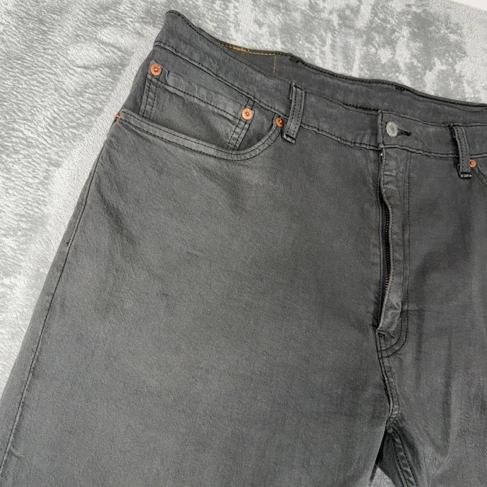 Levis 505 Regular Fit Denim Gray Jeans (38x25 CUSTOM) White Tab Straight Stretch